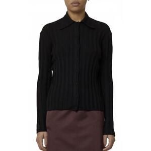 NEW PLAN C shirt collar long sleeve cardigan in black